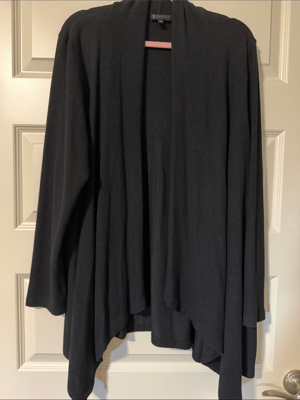 Bobeau Black Open-Front Draped Cardigan